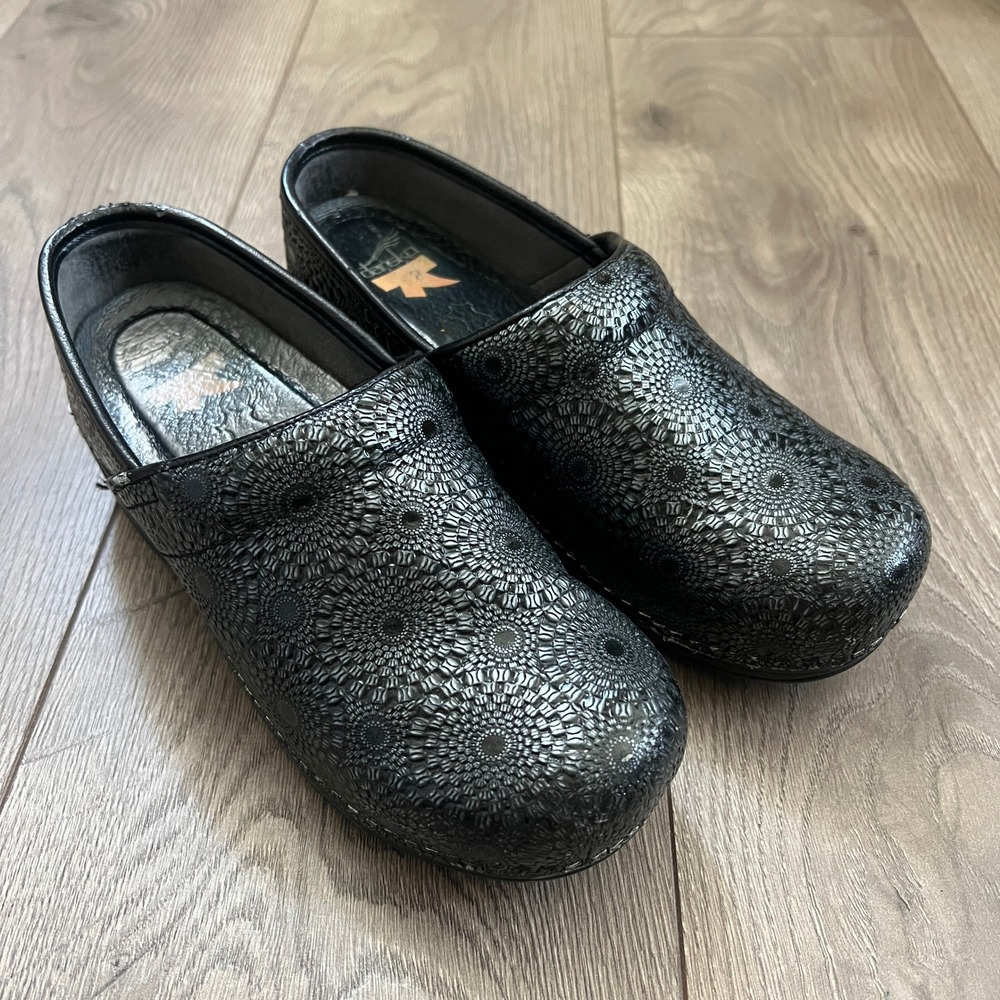 Dansko Professional Clogs Black Metallic Leather EUR 37 Womens US 6.5-7
